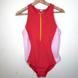 Flagpole NYC Bathing Swimsuit Women's L Pink Stella Zip One Piece Beach Vacation